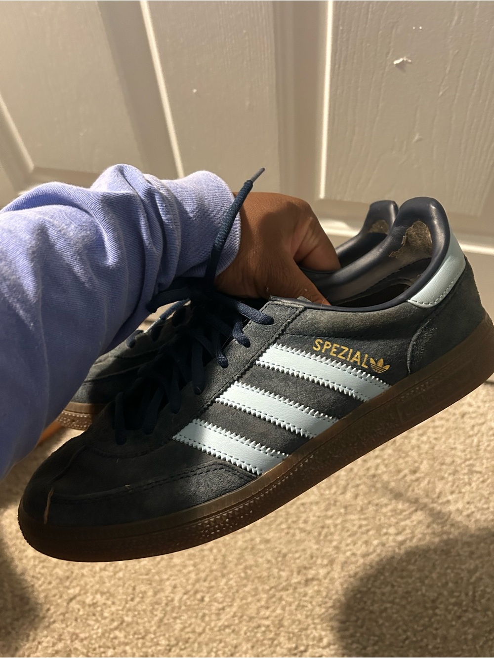 adidas Women's Navy Suede Sneakers with Light Blue Stripes - Picture 4 of 6